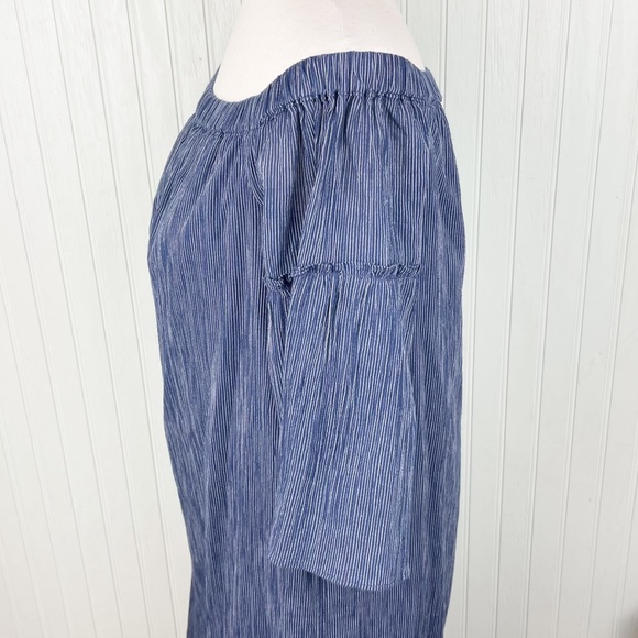 Madewell Off-the-Shoulder Bell-Sleeve Dress Navy Blue Pinstripe G3457 Size 6 - Picture 6 of 10